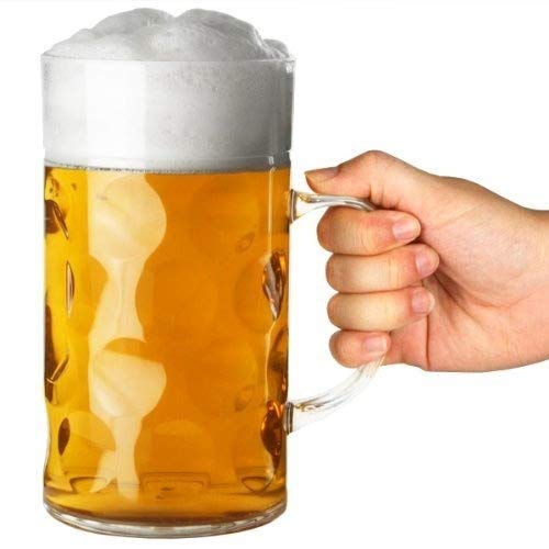 bar@drinkstuff Plastic Beer Stein 1 Litre (2 Pint) Reusable Oktoberfest Style Dimpled Mug with Handle Party Festival Drink Cup