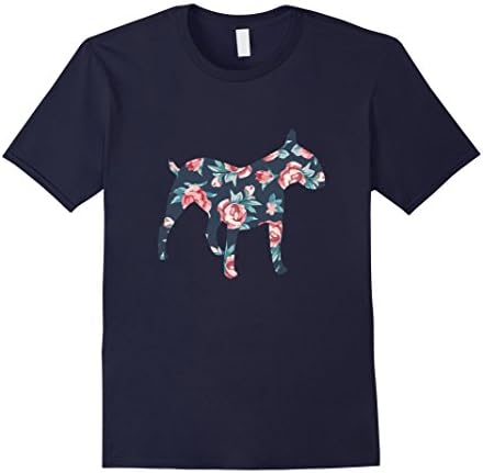 Men's Bull Terrier T-Shirt Floral Design XL Navy