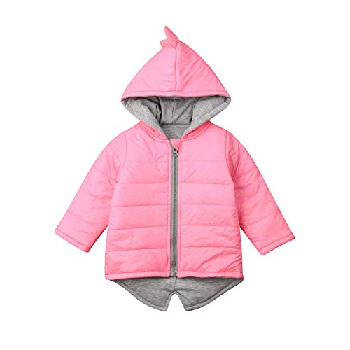 Rtnnsbbfcm Toddler Baby Girl Dinosaur Jacket Coat Kids Fall Winter Zipper Hoodies with Hat Outfit Clothes (Long Sleeve Pink, 4-5T)