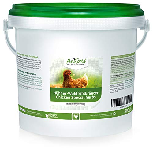 AniForte Wohlfühlkräuter für Hühner 500 g - Natürliche Kräuter für Geflügel unterstützen Immunsystem & Verdauung, Leckerchen für Hühner jeden Alters, mehr Vitalität