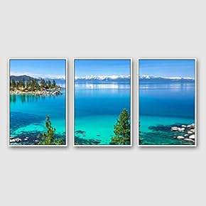 3 Piece Framed Canvas Wall Art for Living Room, Bedroom Lake Tahoe Canvas Prints for Modern Home Decoration Ready to Hang - 16"x24"x3 Panels