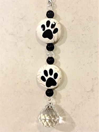 Rear View Mirror Crystal Car Charm,Animal Paw Print Sun Catcher,Dog Paw Stone Hanging Prism,Crystal For Car Pet Print Ornament,Animal Dog Lover Gift