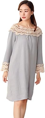 QLX Women's Cotton Sleepdress Victorian Styles Lace Nightgown Long Sleeves Nightdress