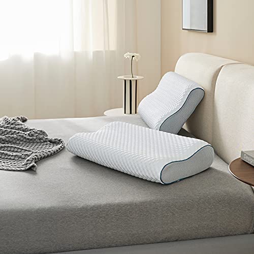 Bedsure Memory Foam Pillow Neck Contour Cervical Orthopedic Pillow for Neck Pain with Cooling