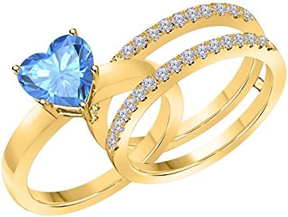 1.50 Ct Heart Shape Blue Topaz &amp; Simulated Diamond Enhancer Solitaire Engagement Ring 14k Yellow Gold Plated Guard Wrap Jacket