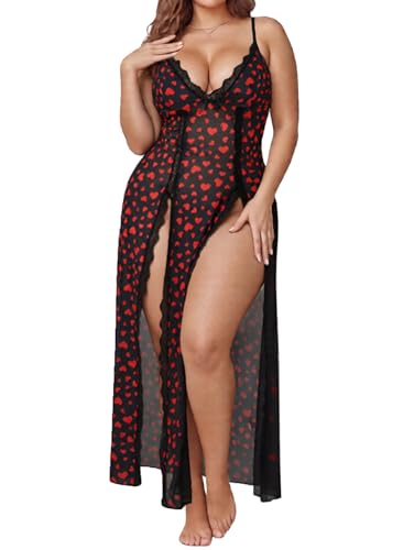 Alrovetoney Women's Plus Mesh Nightdress, Black Heart, 4XL at Amazon