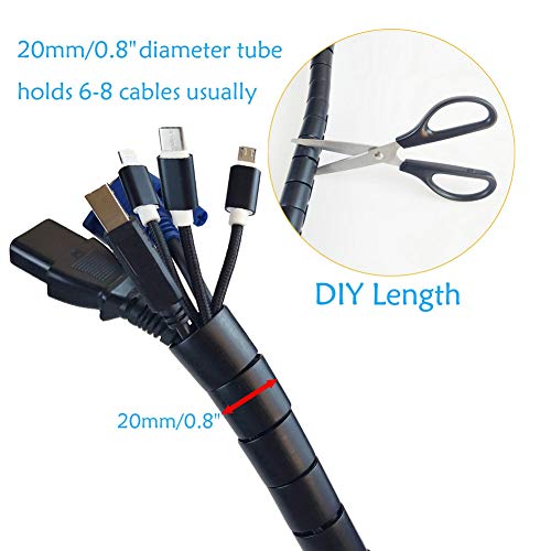 78Inch Cable Sleeve, 0.8" Diameter Flexible Cord Bundler Wire Organizer, Wrap Cable Management System for PC TV Computer Cinema, Black
