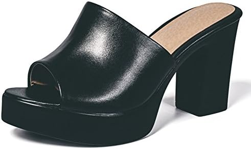 Sfnld Women's Sexy Open Toe Slide On Platform High Block Heels Slippers Sandals Black 4 B(M) US