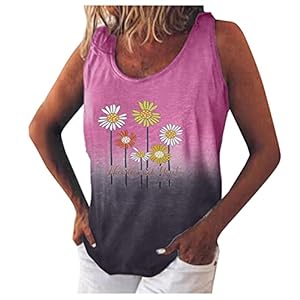 YHIIen Dames tanktop T-shirt bovenstuk zonnebloem print vest mouwloze crop tops casual U-hals basic blouse top tuniek…