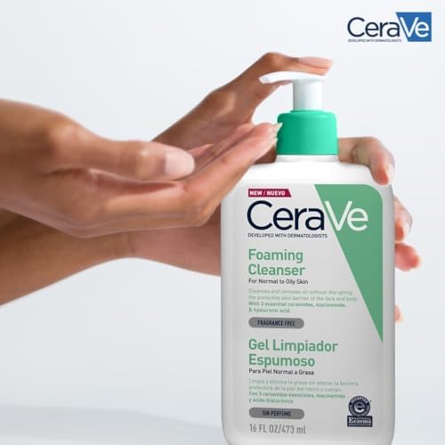 Gel de limpeza espumante, para peles normais a oleosas, remove o excesso de óleo e sujidade, enriquecido com ceramidas essenciais, niacinamida e ácido hialurónico, adequado para rosto e corpo, 473 ml