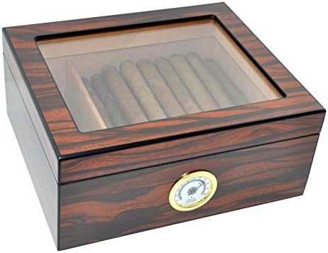 Ducihba Desktop Humidor Case Holds 25 50 Cigar Tempered Glass Top Display Handcraft Spanish Cedar Wood Storage Box With Divider Humidifier And Hygrometer Macassar Brown Buy Online At Best Price In Uae