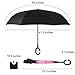 owen kyne Windproof Double Layer Folding Inverted Umbrella, Self Stand Upside-down Rain Protection Car Reverse Umbrellas with C-shaped Handle (Pink Flower)