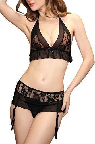 HZH-Women-Sexy-Lingerie-Set-Lace-Open-Cup-Bra-Babydoll-Bodysuit