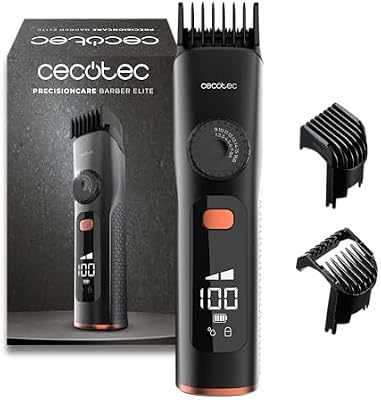Haarschneider PrecisionCare Barber Elite. Edelstahl-Klingen, Einstellrad, 120 Min Akku, IPX6, Kabel & Akku, Display Mit Öl-Reminder, 2 Verstellkämme 1–16 mm, Schnellladung Für Saubere Schnitte