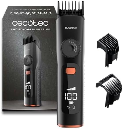 Haarschneider PrecisionCare Barber Elite. Edelstahl-Klingen, Einstellrad, 120 Min Akku, IPX6, Kabel & Akku, Display Mit Öl-Reminder, 2 Verstellkämme 1–16 mm, Schnellladung Für Saubere Schnitte