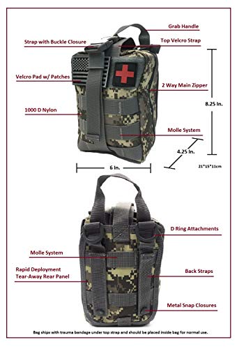 Fortis EDC Survival First Aid Kit Molle Bag Tactical IFAK for Car Travel Camping Hiking RV and Home - with Israeli Bandage 4 inch Trauma and Multi-Tool - 254 Piece Includes Emergency CPR Mask - Thumbnail 3