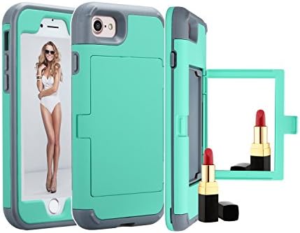 iPhone 8 Case, iPhone 7 Case, Solomo Wallet Case Design with Hidden Back Mirror and Card Holder Heavy Duty Protection Shockproof Armor Protective Case for Apple iPhone 8, 4.7 inch (Teal)