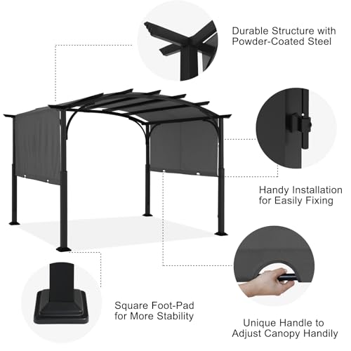 ABCCANOPY Arched Pergola 10'x12' with Retractable Sun Shade, Dary Gray image 24