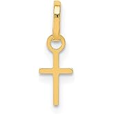 Sonia Jewels Solid 14k Yellow Gold Tiny Cross Pendant Charm (5mm x 14mm)