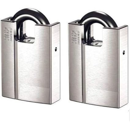ROLLYWARE Greman Technology Shrouded Padlock for Door with 4 Keys Triple Chrome Plating (Set of 2)
