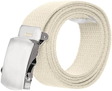 Canvas Military Style Belt with Silver Buckle - White