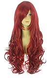 ICOSER 80cm Anime Cosplay Party Wigs for Women Long Curly Synthetic Hair and a Wig Cap (Dark Red)
