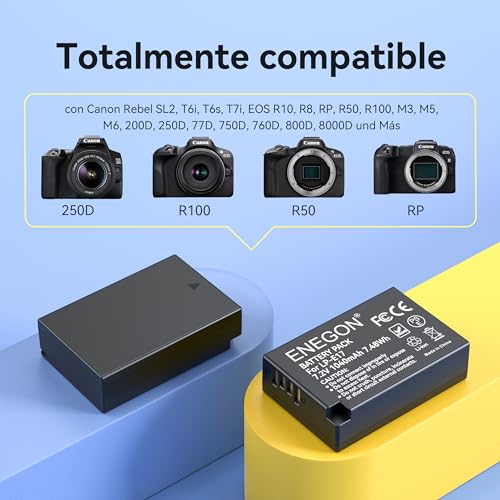 ENEGON LP-E17 Baterías y Rápido Dual Cargador para Canon EOS RP, R8, R10, R50, R100; Rebel SL3, SL2, T8i, T7i, T6i, T6s;EOS M3, M5, M6, 200D, 250D,77D, 750D, 760D, 800D, 8000D Cámara réflex Digital