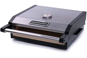Megamaster Portable Pizza Oven, Grill Top Ceramic Pizza Oven Kit, Portable Oven, Camping Oven, Insert for BBQ Grill and covered smoker/griddle, Stainless Steel, Grey/Silver