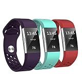 SWEES Silicone Bands Compatible Fitbit Charge 2, 3 Packs Sport Breathable Replacement Bands Women Men Small & Large (5.7