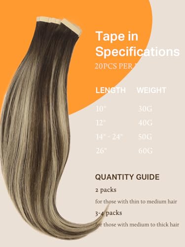 DOORES Hair Adhesives Extensions, Balayage Chocolate Brown to Honey Blonde 50cm 20 Inch 50g 20pcs, Remy Tape in Hair Extensions Natural Remy Straight Extensions