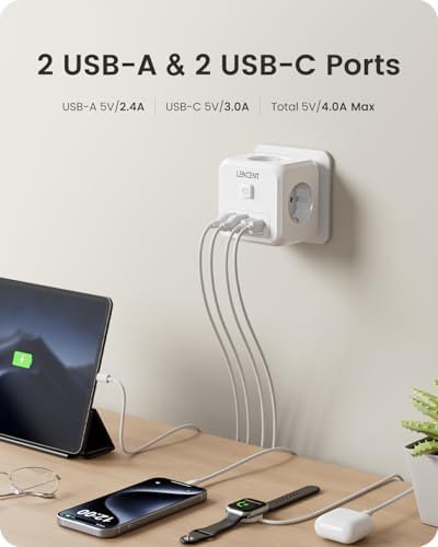 Cubo Enchufe USB 7 en 1, Ladron Enchufes 4000W, Cubo Enchufes