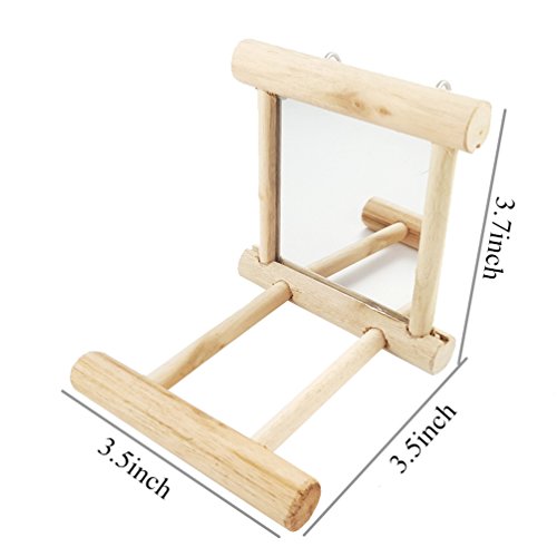 Zafina-UP Parrot Natural Wooden Mirror Toy Bird Perches Play Platform Stand Cage Interactive Toys for Cockatiels Parakeets - Thumbnail 2