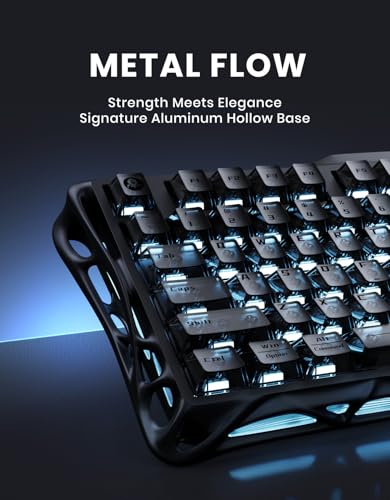 GravaStar Mercury K1 75% Wireless Gaming Keyboard, Aluminum Alloy Mechanical Keyboard with Knob, Hot Swappable, Linear Switches, Transparent Keycaps, RGB Backlit, 2.4GHz/BT5.0/USB【Stealth Black】