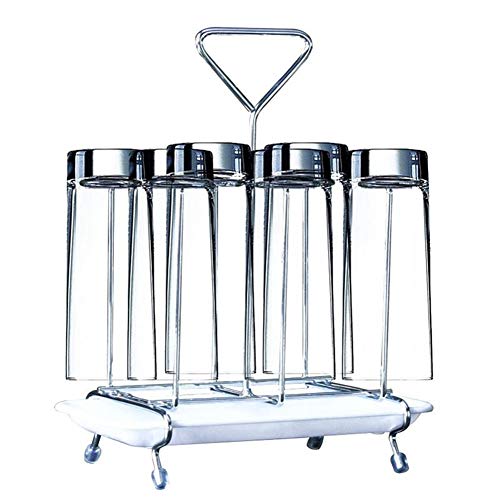 NUABO 2 x Water Cup Holder, Drinkware Rack with 6 Storage Hooks, Coffee Mug Drying - Mug Holder Kitchen Organizer - Chrome Plating