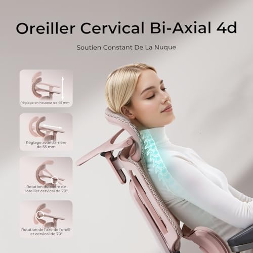 Hbada E3 Air Ergonomic Office Chair - Dynamic Lumbar Support 3 Zones, 3D Adjustable Headrest, 3D Adjustable Armrests, Swivel (with Foot Rest, Pink)