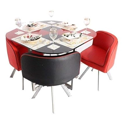 ZAMPA Four Seater Compact Dinning Table Set (Standard, RED N Black)