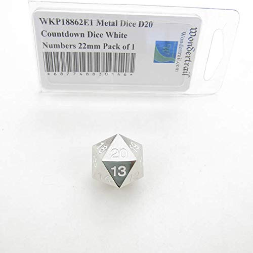 Metal Die D20 Countdown Die with White Numbers 22mm (7/8in) Pack of 1 Wondertrail
