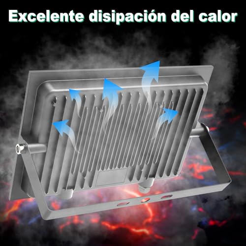 100W Reflectores Led Exteriores 2 Pack, Luz Exterior IP66 Impermeable, Iluminación Equivalente a 1000W, 6500K Luz Fría, 9000LM, Para Jardines, Terrazas, Fábricas, Muelles, Plazas Iluminación
