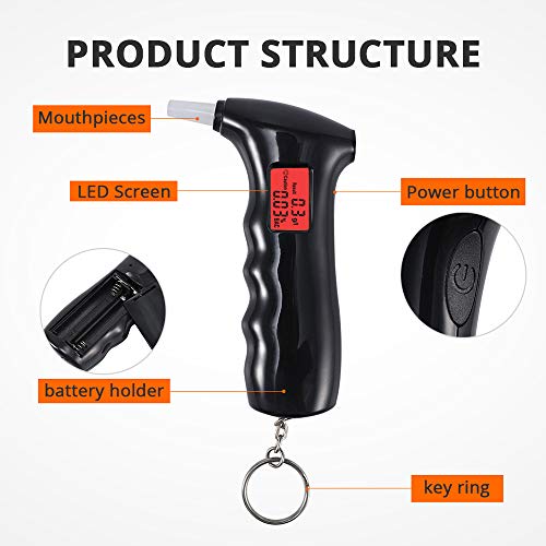 Alcohol Breathalyzer Tester, Professional Portable Semiconductor Digital Alcohol Tester Highly-Accurate Result Digital Blood Breath Tester with 5 Mouthpieces