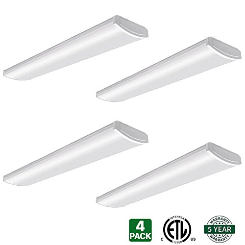 Hykolity 4ft 60W LED Garage Shop Light Wraparound Flushmount Commercial Office Ceiling Lamp [105W Fluorescent Equivalent] 6000lm 5000K Daylight White ETL Listed – Pack of 4