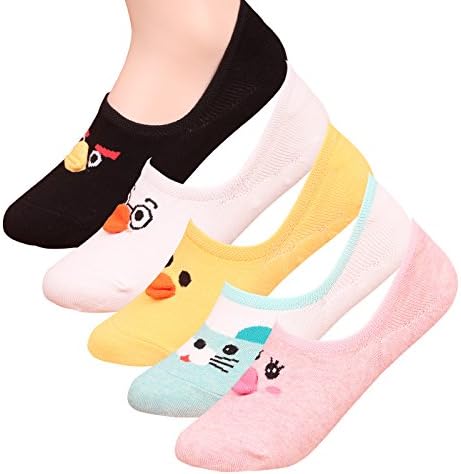 Womens Basic 3 to 8 Pack Casual Fashion No Show Liner silicon Fake Peds Foot Socks Non Slip (A_Duck 5 Pairs)