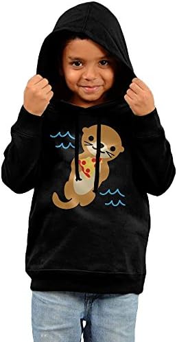 Funny Otter With Pizza Toddler Unisex Long Sleeve Pullover Hoodies Sweatshirt Black Size For Boys Girls