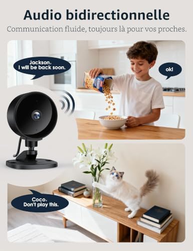 Caméra Surveillance WiFi Intérieure, 1080P FHD Caméra pour Bébé/Animaux avec Détection de Mouvement & Sonore IA, Vision Nocturne, Audio Bidirectionnel, App, Alexa & Google Home, 4-Pack