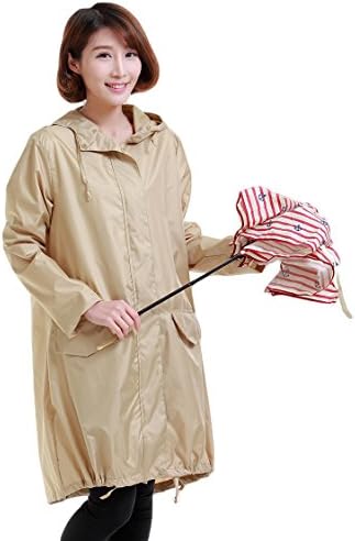 Mewow Daily Womens Girls Long Hoodie Waterproof Rain Jacket Cape Raincoat (khaki)