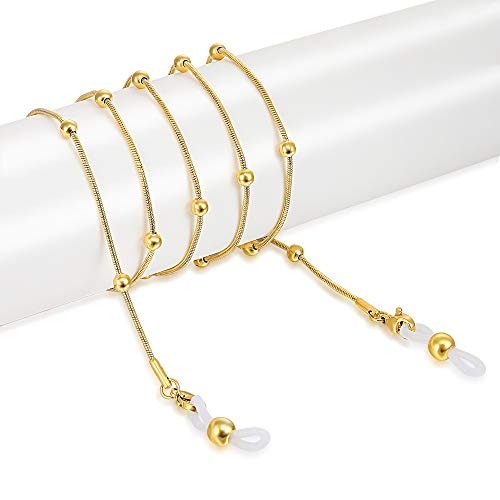Eyeglasses String Holder Chain -Sunglasses chain - Eyeglass Retainer for women (Gold-Snake chain beads)