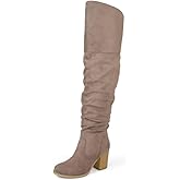 Brinley Co Women's Kaison Extra Wide Calf Stacked Heel Over The Knee Boots - Taupe - 8.5
