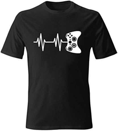 OKnown Gamer Heartbeat Mens T-Shirt for Video Game Heartbeat Guitar Paw Print in Heart