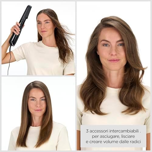 Air Styler 1000W – Spazzola Ad Aria Calda 3?in?1 per Asciugare, Lisciare e Dare Volume, Tecnologia Ionica Anti?Crespo, 3 Accessori Styling, Rame/Grigio, AS128E