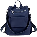 TOPSHINE Women Backpack Purse Water Resistant Nylon Ladies Rucksack with Earphone Hole Shoulder Bag (BLUE)