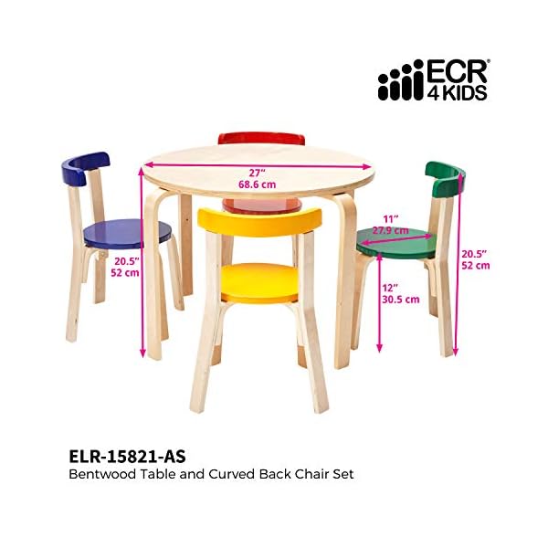 ECR4Kids Bentwood Round Table and Curved Back Chair Set, Kids Furniture